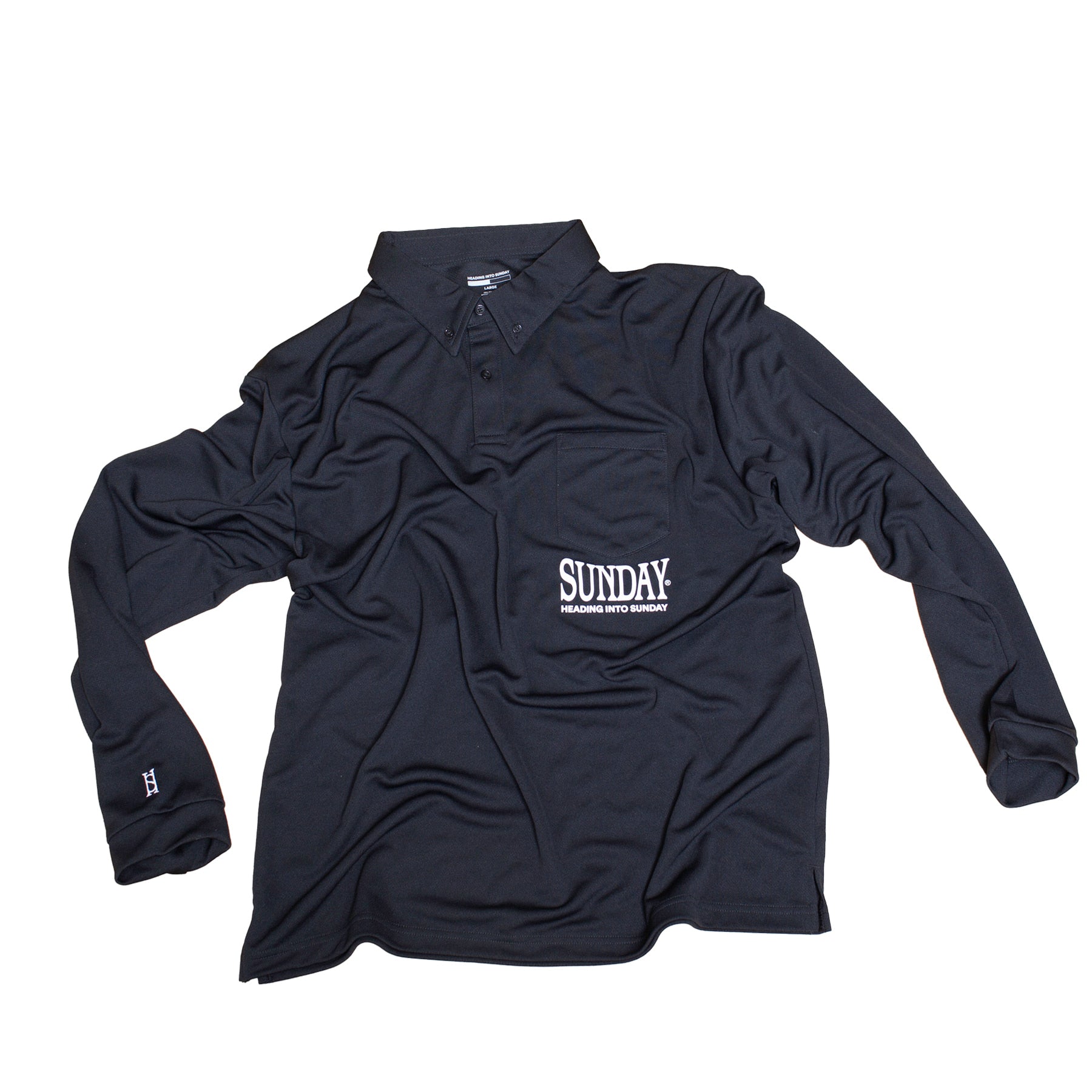 Heading Into Sunday - A Polo 11 - Black Performance Long Sleeve Polo - Front