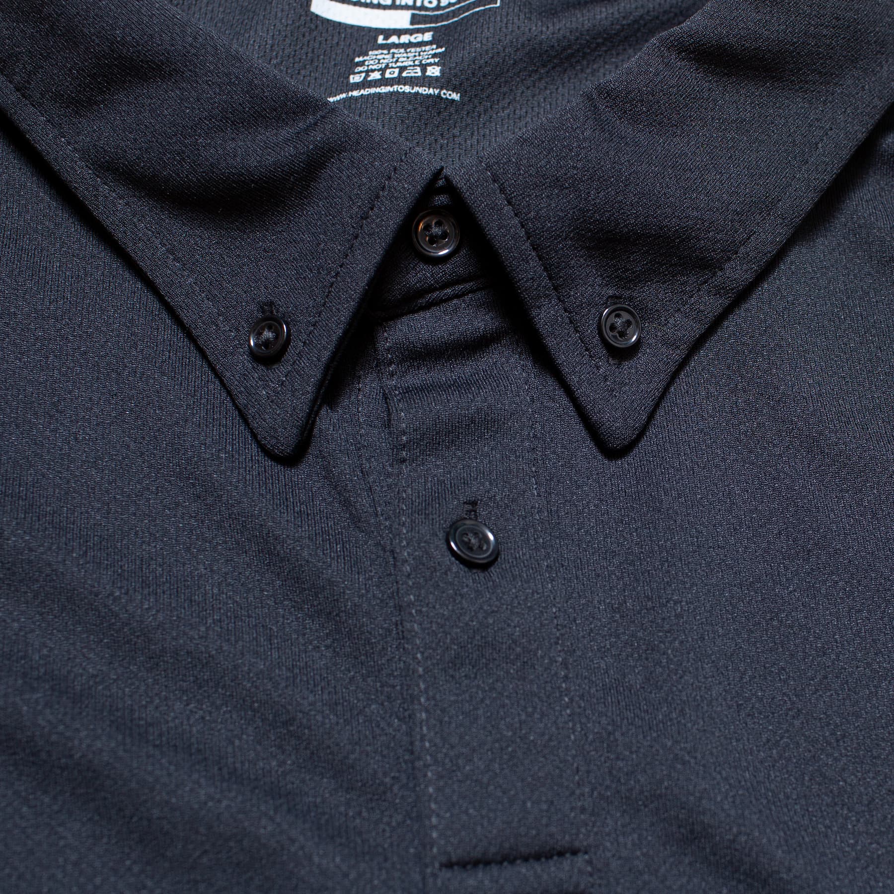 Heading Into Sunday - A Polo 11 - Black Performance Long Sleeve Polo - Collar Detail