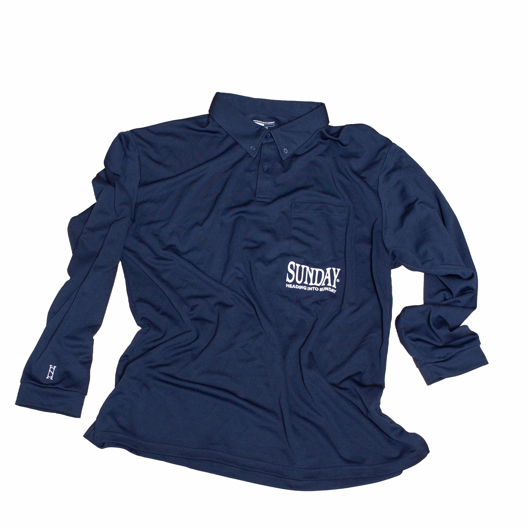 Heading Into Sunday - A Polo 11 - Navy Performance Long Sleeve Polo - Front