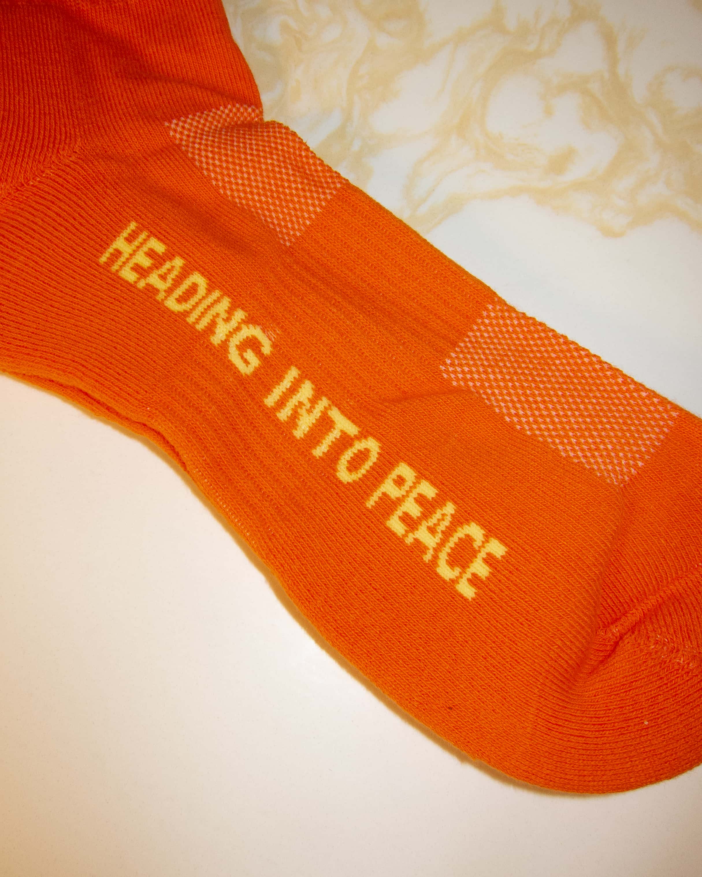 "Heading Into Peace" Multisport Orange Crew Socks